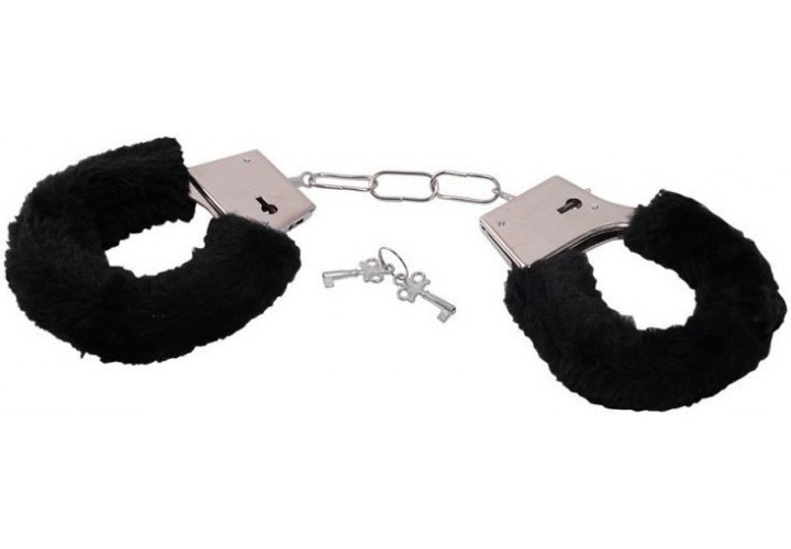 Χειροπέδες Με Μαύρη Γούνα - Toyz4lovers Metal Furry Handcuffs Black