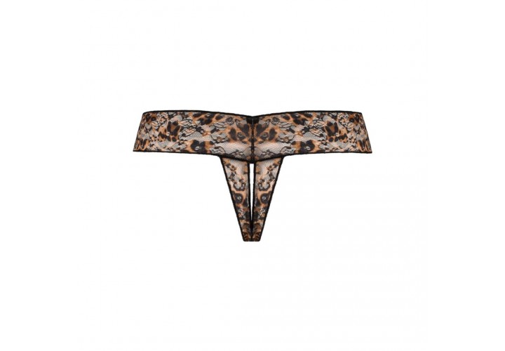 Λεοπάρ Γυναικείο Δαντελωτό Στρινγκ Με Άνοιγμα - Underneath Gigi Crotchless Thong Leopard