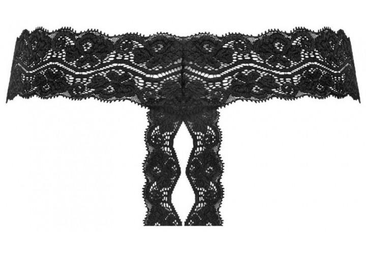 Μαύρο Γυναικείο Δαντελωτό Στρινγκ Με Άνοιγμα - Underneath Kyra Crotchless Thong Black