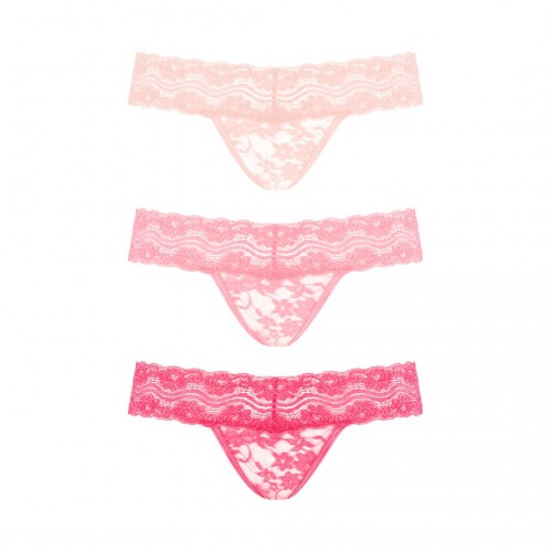 Ροζ Γυναικείο Σετ Εσωρούχων Με Δαντέλα - Underneath Rose Set Of 3 Thongs Pink