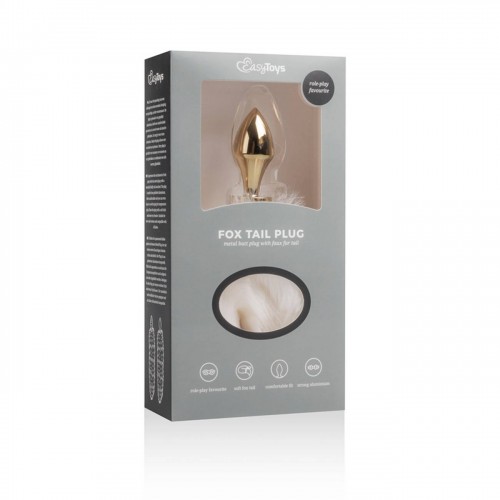 Χρυσή Μεταλλική Σφήνα Με Ουρά - Easytoys Fox Tail Plug No. 13 Gold/White