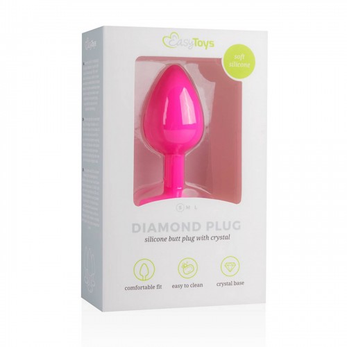 Ροζ Πρωκτική Σφήνα Με Κόσμημα - Easytoys Diamond Silicone ButtPlug Small Pink 7.5cm