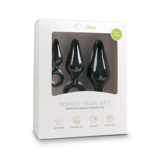 Μαύρες Πρωκτικές Σφήνες Σιλικόνης - Easytoys Buttplugs With Pull Ring Set Black