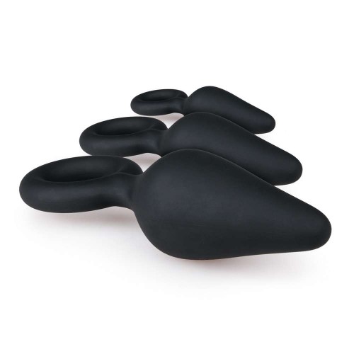 Μαύρες Πρωκτικές Σφήνες Σιλικόνης - Easytoys Buttplugs With Pull Ring Set Black