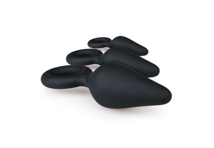 Μαύρες Πρωκτικές Σφήνες Σιλικόνης - Buttplugs With Pull Ring Set Black