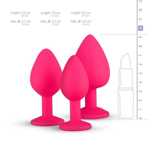 Σετ Ροζ Πρωκτικές Σφήνες Με Κόσμημα - Easytoys Silicone Butt Plug With Diamond Pink/Clear