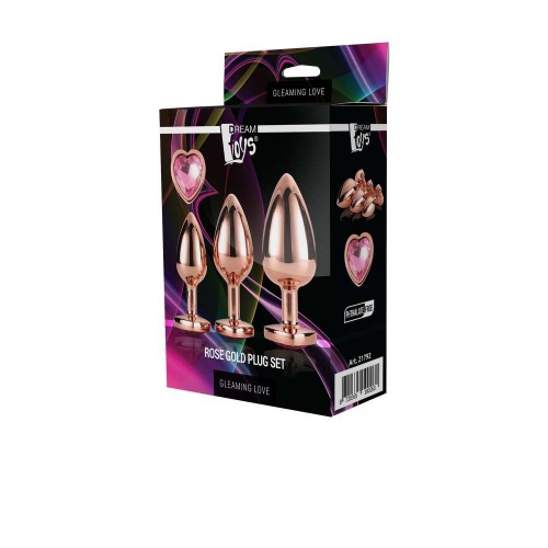 Σετ Χρυσές Μεταλλικές Σφήνες Με Κόσμημα - Dream Toys Gleaming Love Rose Gold Plug Set