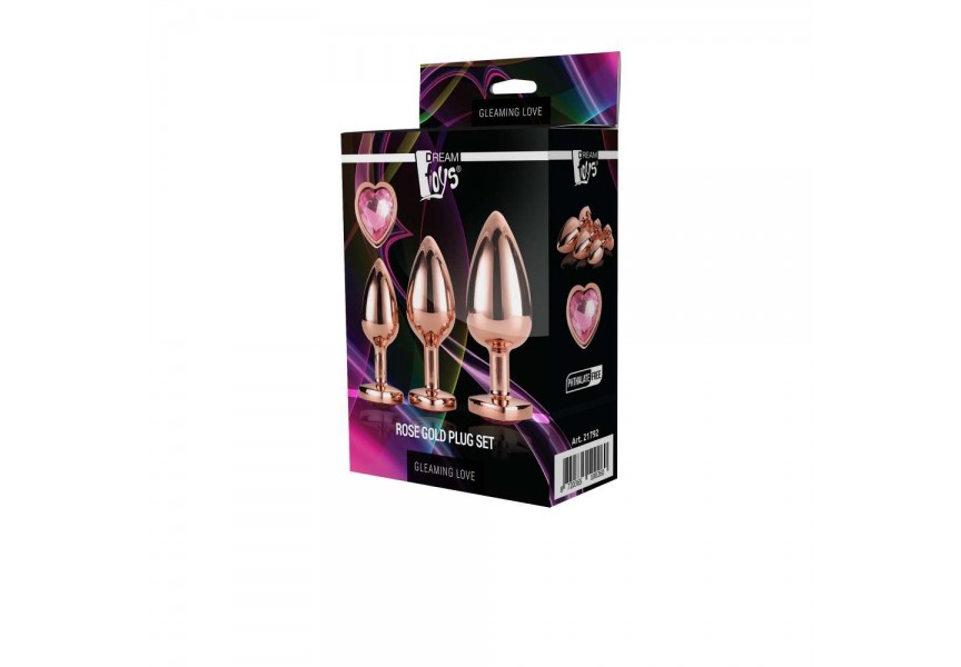 Σετ Χρυσές Μεταλλικές Σφήνες Με Κόσμημα - Dream Toys Gleaming Love Rose Gold Plug Set