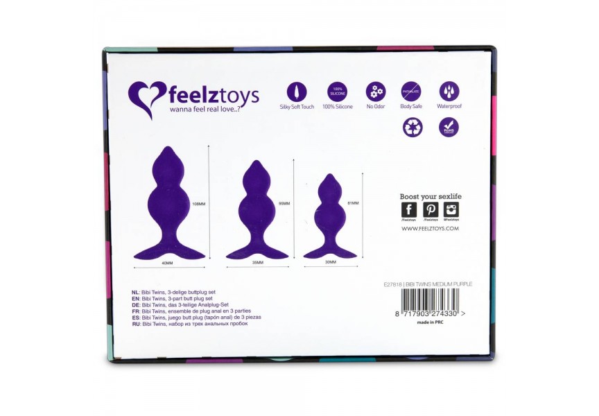 Σετ Πρωκτικές Σφήνες Σιλικόνης - Feelztoys Bibi Twin Butt Plug Set 3 Pieces Purple