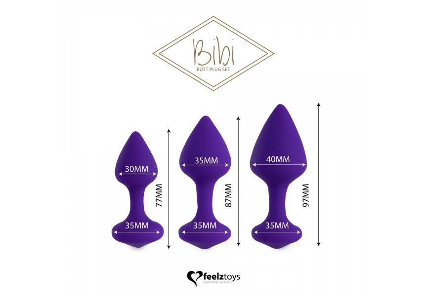 Σετ Πρωκτικές Σφήνες Σιλικόνης - Feelztoys Bibi Butt Plug Set 3 Pieces Purple