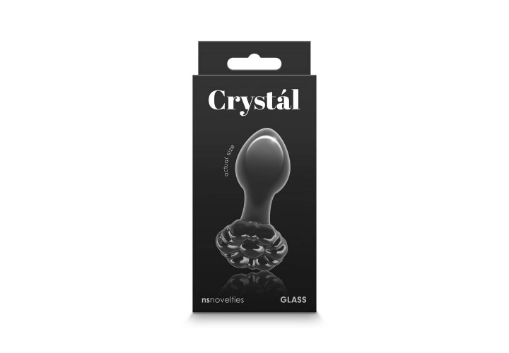 Μαύρη Γυάλινη Πρωκτική Σφήνα - Crystal Flower Black 9cm