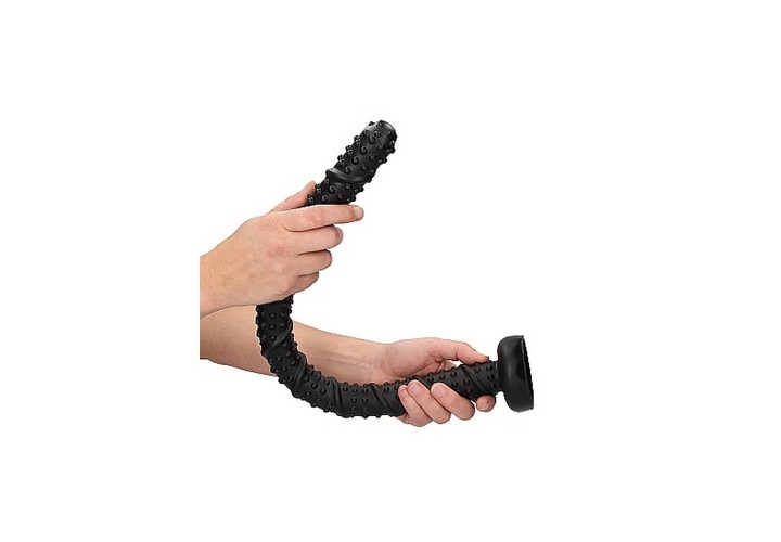 Μακρύ Πρωκτικό Ομοίωμα Με Κουκκίδες & Ραβδώσεις - Ass Textured Snake Dildo Black 55cm