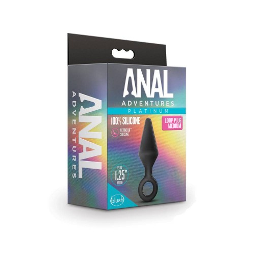 Anal Adventures Platinum Silicone Loop Plug Medium Black 11.4cm