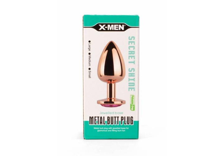 Χρυσή Μεταλλική Σφήνα Με Κόσμημα - X Men Secret Shade Metal Butt Plug Rose Large
