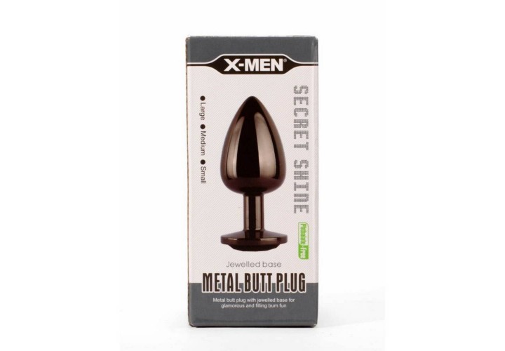 Μαύρη Μεταλλική Σφήνα Με Κόσμημα - X Men Secret Shine Metal Butt Plug Gun Colour Large