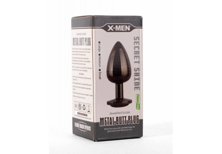 Μαύρη Μεταλλική Σφήνα Με Κόσμημα - X Men Secret Shine Metal Butt Plug Gun Colour Large