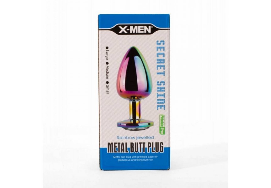 Πολύχρωμη Μεταλλική Σφήνα Με Κόσμημα - X Men Secret Shine Metal Butt Plug Rainbow Large