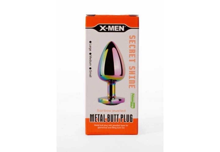 Πολύχρωμη Μεταλλική Σφήνα Με Κόσμημα - X Men Secret Shine Metal Butt Plug Rainbowheart Large
