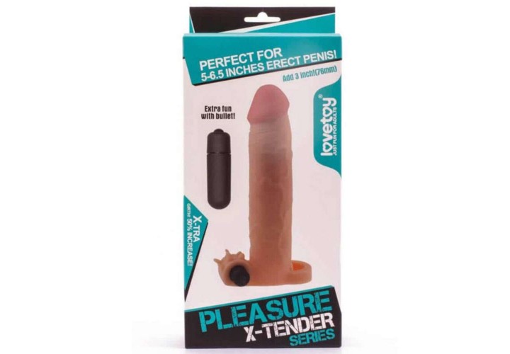 Ρεαλιστικό Προσθετικό Κάλυμμα Πέους Με Δόνηση - Lovetoy Pleasure X Tender Vibrating Penis Sleeve No.5 Flesh 19cm