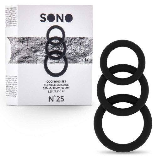 Ελαστικά Δαχτυλίδια Πέους Σιλικόνης - Sono Flexible Silicone Cockring Set Black