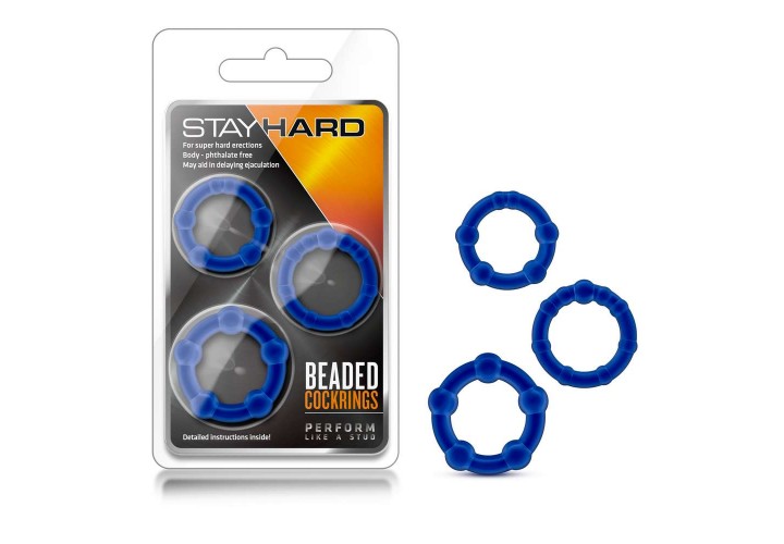 Σετ 3 Δαχτυλίδια Πέους - Stay Hard Beaded Cockrings Blue