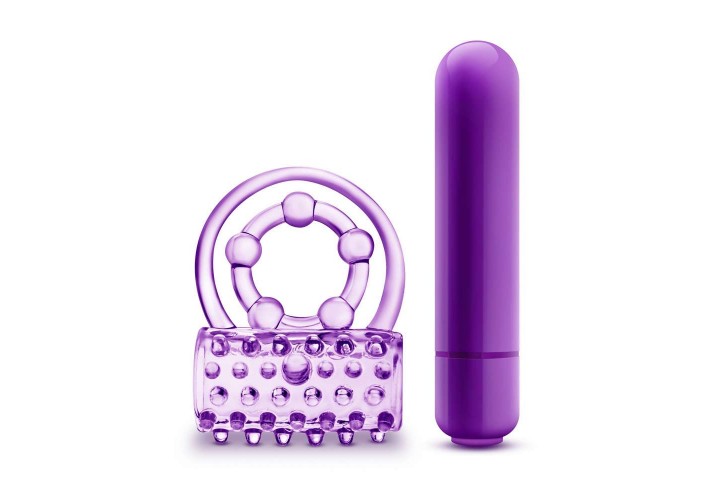Δονούμενο Δαχτυλίδι Πέους & Όρχεων - Blush The Player Vibrating Double Strap Cockring Purple