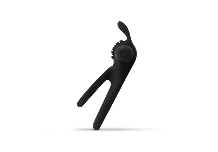 Μαύρο Δονούμενο Δαχτυλίδι Πέους & Όρχεων - Share Ring Double Vibrating Cock Ring with Rabbit Ears