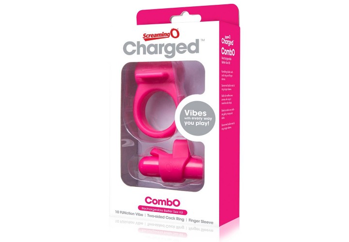 Δαχτυλίδι Πέους & Δονητής Δαχτύλου 10 Ταχυτήτων - The Screaming O Charged Combo Kit Pink