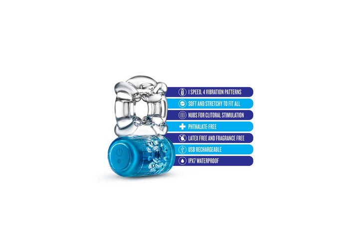 Επαναφορτιζόμενο Δονούμενο Δαχτυλίδι Πέους 5 Ταχυτήτων - Βlush Play With Me Pleaser Rechargeable C Ring Blue