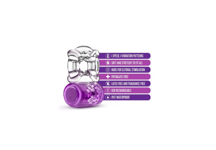 Επαναφορτιζόμενο Δονούμενο Δαχτυλίδι Πέους 5 Ταχυτήτων - Βlush Play With Me Pleaser Rechargeable C Ring Purple