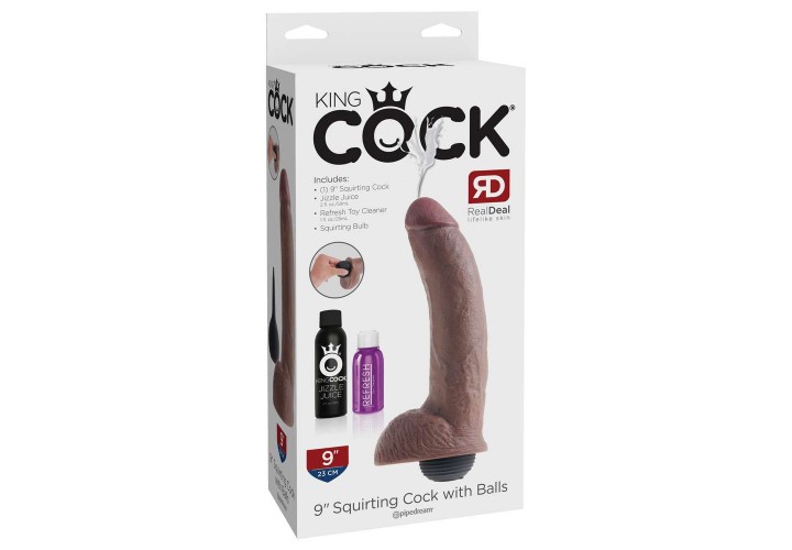 Ομοίωμα Εκσπερματώσης - Squirting Cock With Balls Brown 23cm