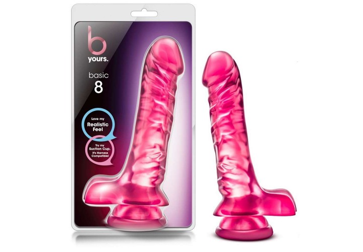 Ροζ Ομοίωμα Πέους Με Βεντούζα - Basic 8 Dildo With Balls Pink 23cm