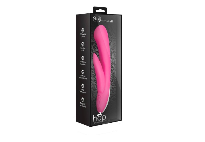 Ροζ Περιστροφικός Δονητής Rabbit Σιλικόνης 7 Ταχυτήτων - Blush Hop Cottontails Plus Hot Pink 21cm