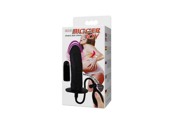Μαύρο Φουσκωτό Ομοίωμα Πέους Με Δόνηση - Baile Bigger Joy Inflatable Penis Black 16cm