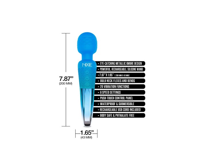 Μπλε Επαναφορτιζόμενη Συσκευή Μασάζ 28 Ταχυτήτων - Nixie Rechargeable Wand Massager Blue Ombre Metallic