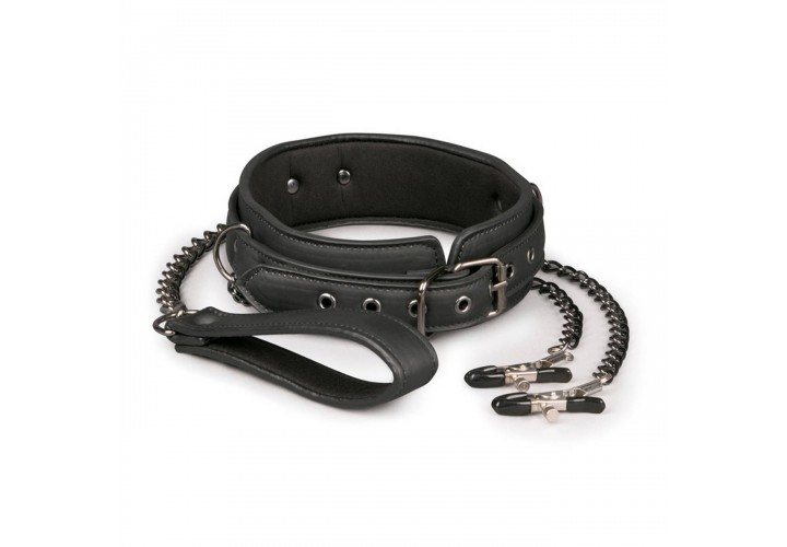 Δερμάτινο Κολάρο Με Σφιγκτήρες Θηλών - Leather Collar With Nipple Chains