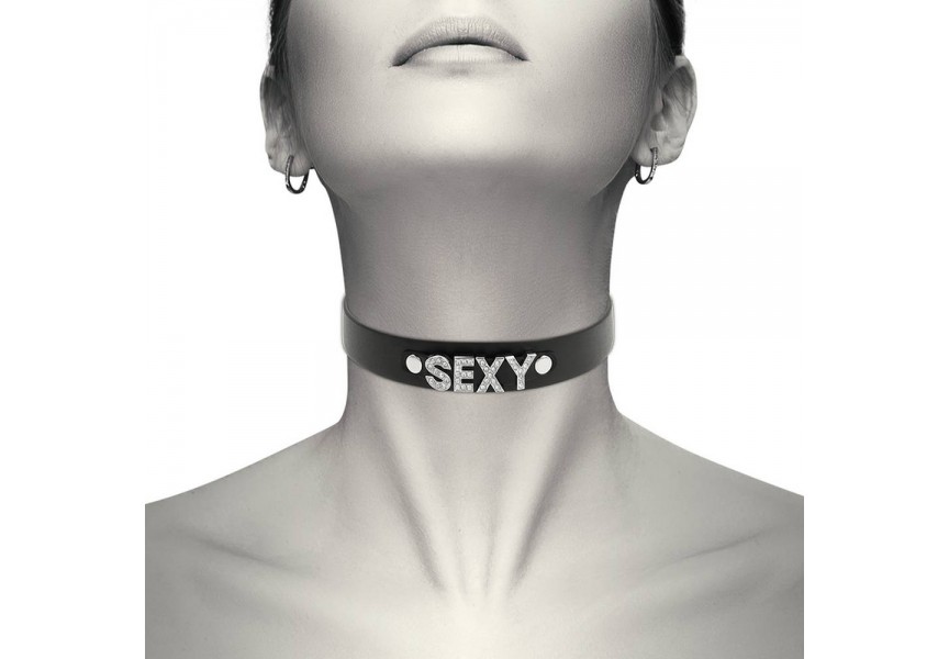 Mαύρο Δερμάτινο Choker Με Στρας - Coquette Chic Desire Hand Crafted Choker Vegan Leather Sexy Black