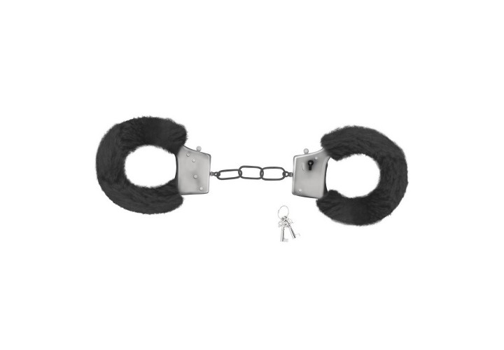 Μεταλλικές Χειροπέδες Με Μαύρο Γουνάκι - Crushious Love Cuffs Furry Handcuffs Black