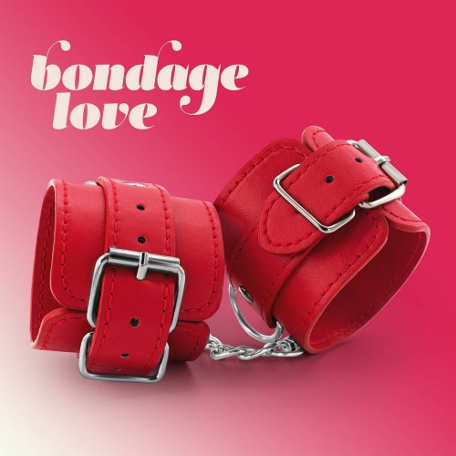 Crushious Bondage Love Leather Handcuffs Red