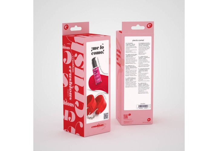 Σετ Κόκκινες Χειροπέδες Με Μάσκα & Λιπαντικό Φράουλα - Handcuffs Set Satin Blindfold And Strawberry Kissable Lubricant