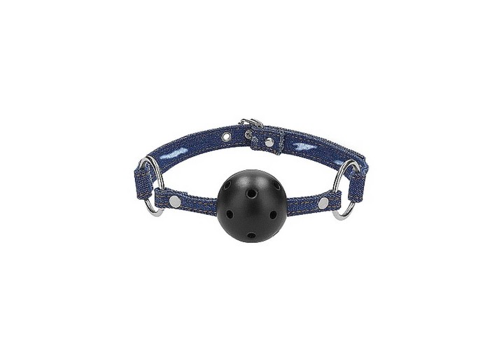 Φίμωτρο Με Τρύπες - Ouch! Breathable Ball Gag With Roughend Denim Straps Blue
