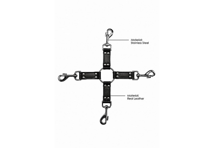 Σύστημα Δεσίματος Πολλαπλών Άκρων - 4 Way Leather Hogtie Cross Black