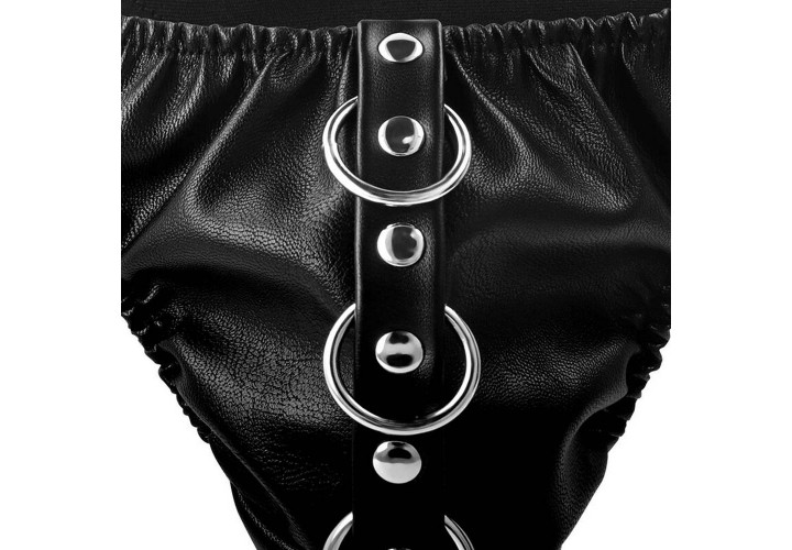 Μαύρο Δερμάτινο Εσώρουχο Με Λουρί - Darkness Black Underpants With Leash