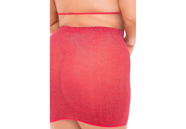 Σετ Κόκκινη Αστραφτερή Φούστα & Σουτιέν - Pink Lipstick Black Cherry 2pc Skirt Set Red Plus Size