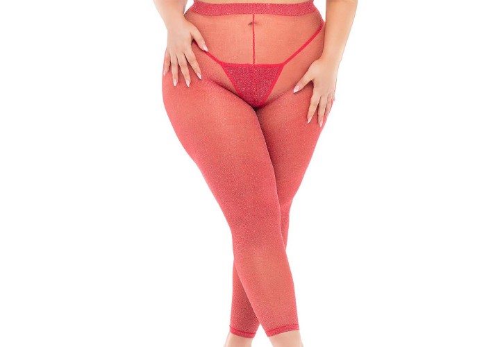 Σετ Κόκκινα Αστραφτερά Εσώρουχα & Κολάν - Pink Lipstick Tall Order 3pc Legging Set Red Plus Size