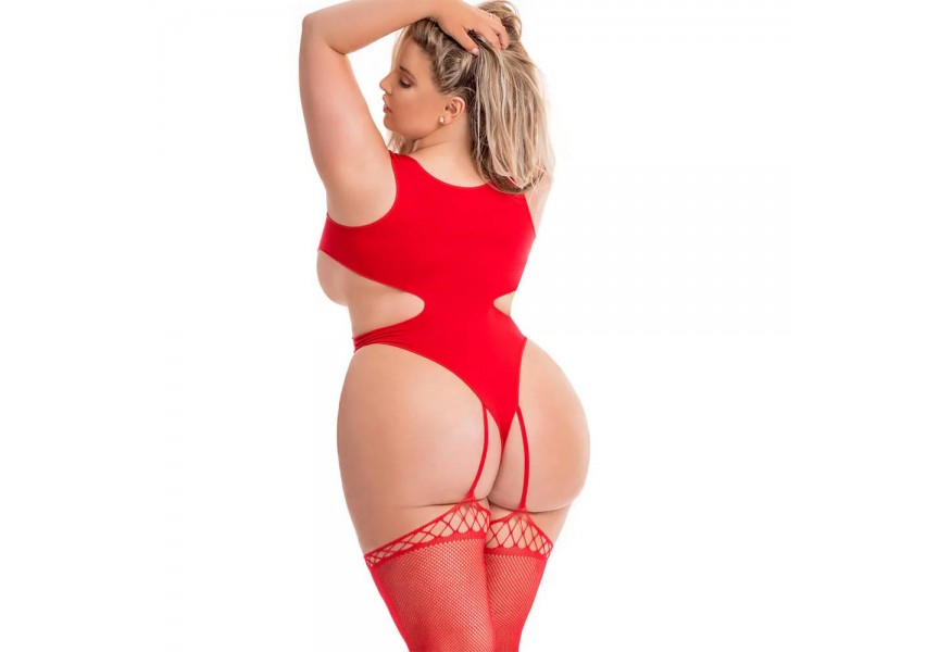 Κόκκινο Ολόσωμο Διχτυωτό Με Ζαρτιέρες - Pink Lipstick All A Dream Bodystocking Red Plus Size