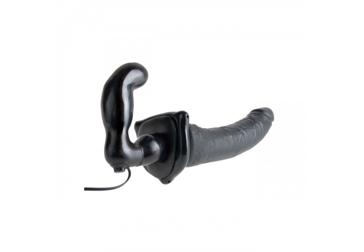 Μαύρο Διπλό Strap On Με Δόνηση - Pipedream Deluxe Vibrating Penetrix Strap On Black 19cm