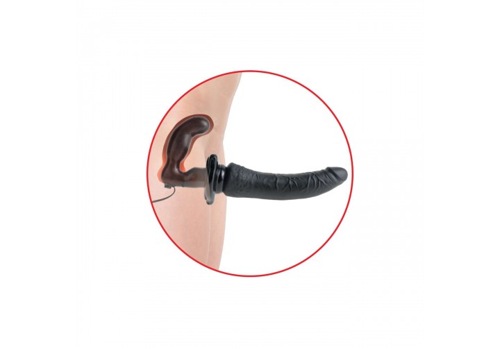 Μαύρο Διπλό Strap On Με Δόνηση - Pipedream Deluxe Vibrating Penetrix Strap On Black 19cm
