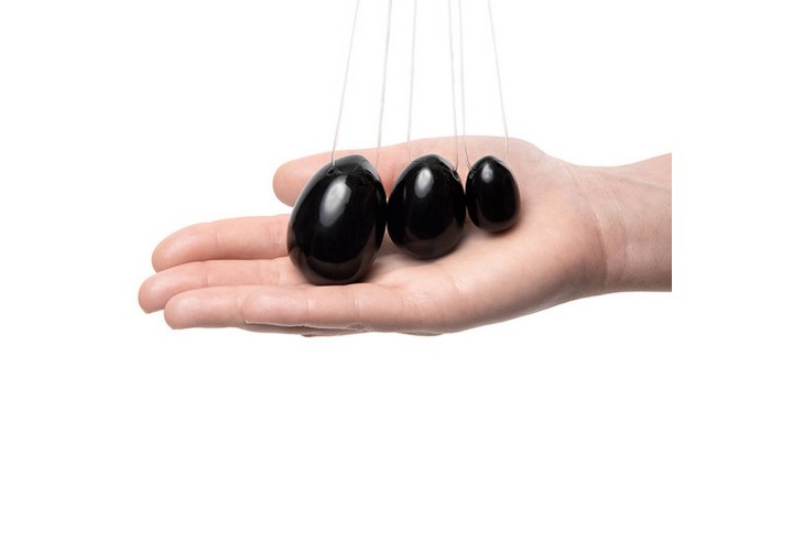 Σετ Κολπικών Αυγών Απο Ενεργειακά Πετρώματα Οψιανού - La Gemmes Yoni Egg Set Black Obsidian (S-M-L)