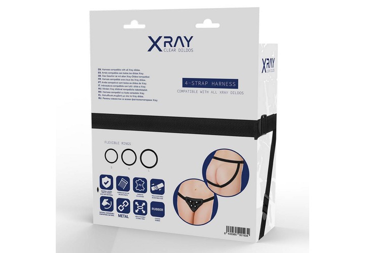 Μαύρη Ρυθμιζόμενη Ζώνη Strap On - Xray Harness With Silicone Rings Free